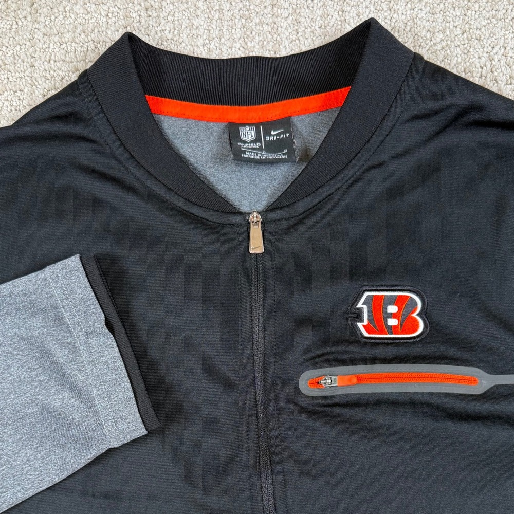 Nike Dri-Fit Mens Large Cincinnati Bengals Black 1/4 Zip On Field Pullover NFL